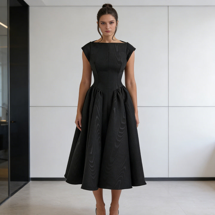 Damen Elegantes A-Linien Kleid mit breitem Saum und tailliertem Oberteil Drune