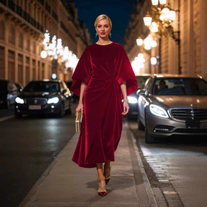 Damen Abendkleid im eleganten Samt-Design mit voluminösen Ärmeln und taillierter Silhouette Drune