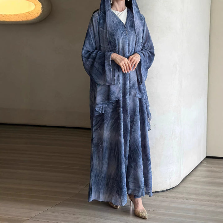 Damen nan langes fließendes Kapuzenkaftan Kleid mit weitem Arm und mehrlagigem Chiffon Drune
