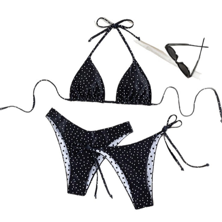 Damen Triangel-Bikini mit verspieltem Punktmuster und verstellbaren Bändern Drune