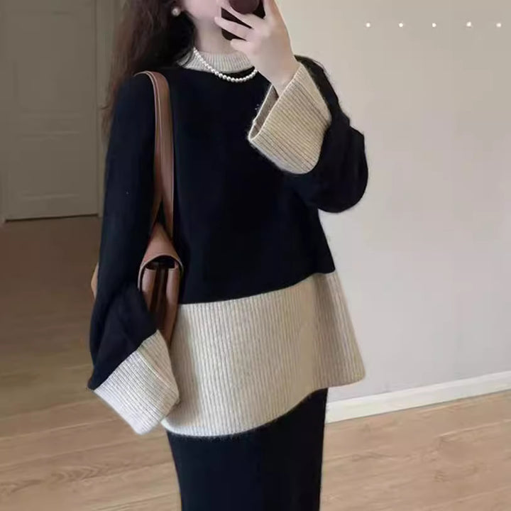 Damen Kuscheliger Strickpullover mit hohem Kragen und feiner Rippenstruktur Drune