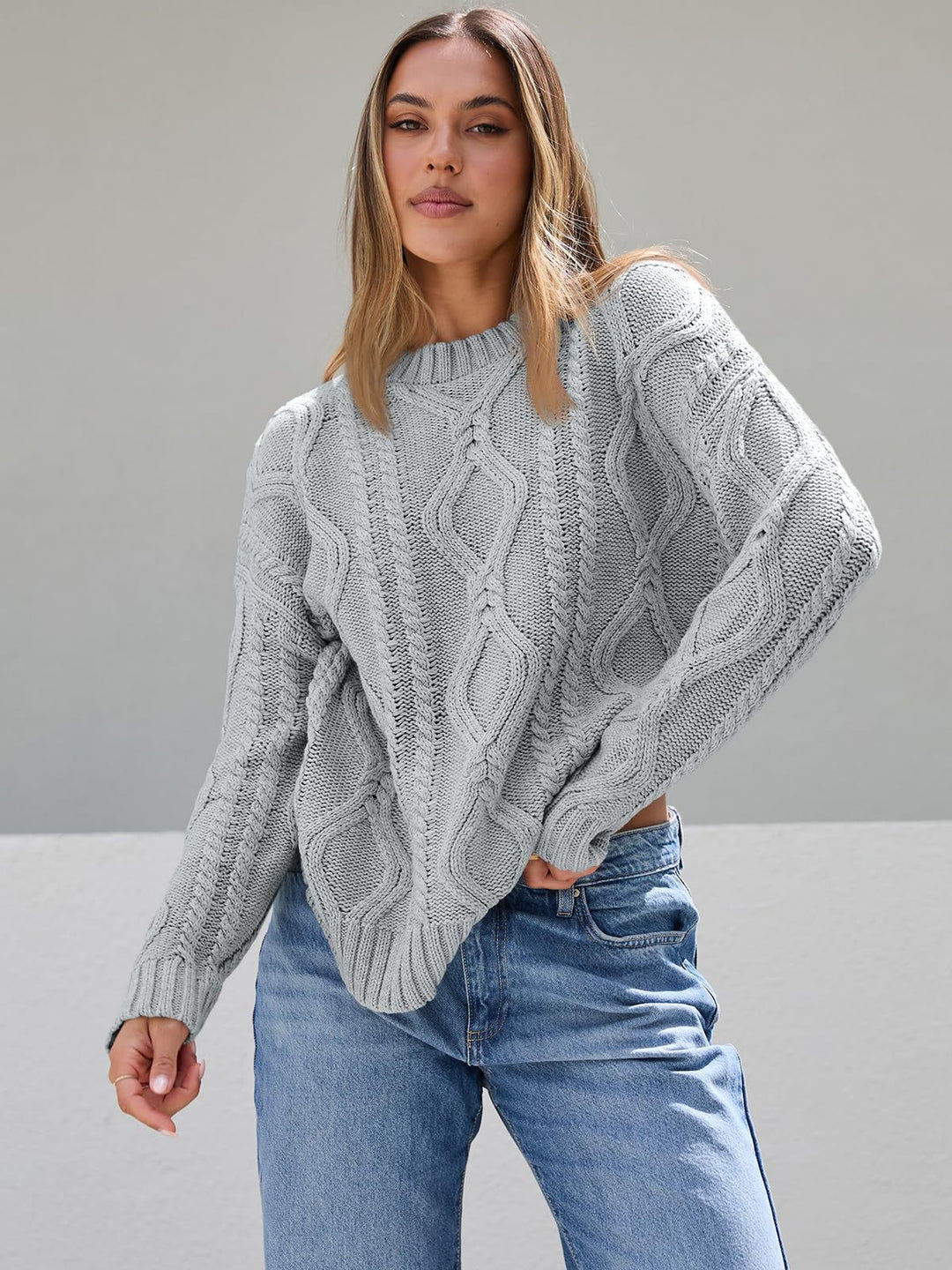 Damen Grob gestrickter Pullover mit Zopfdesign Drune