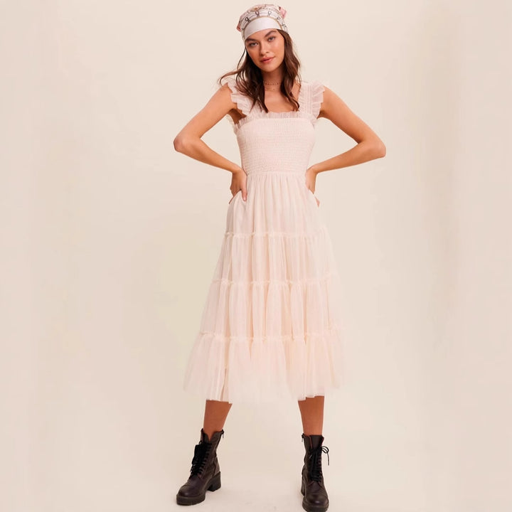 Damen romantisches Maxikleid mit Rüschendetails Drune