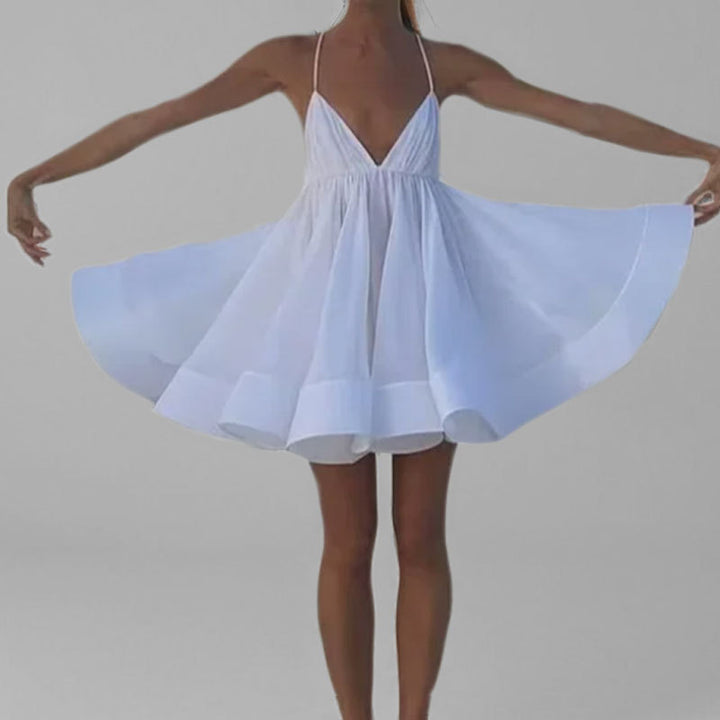 Damen Sommerkleid mit tiefem V-Ausschnitt und verspieltem Saum Drune