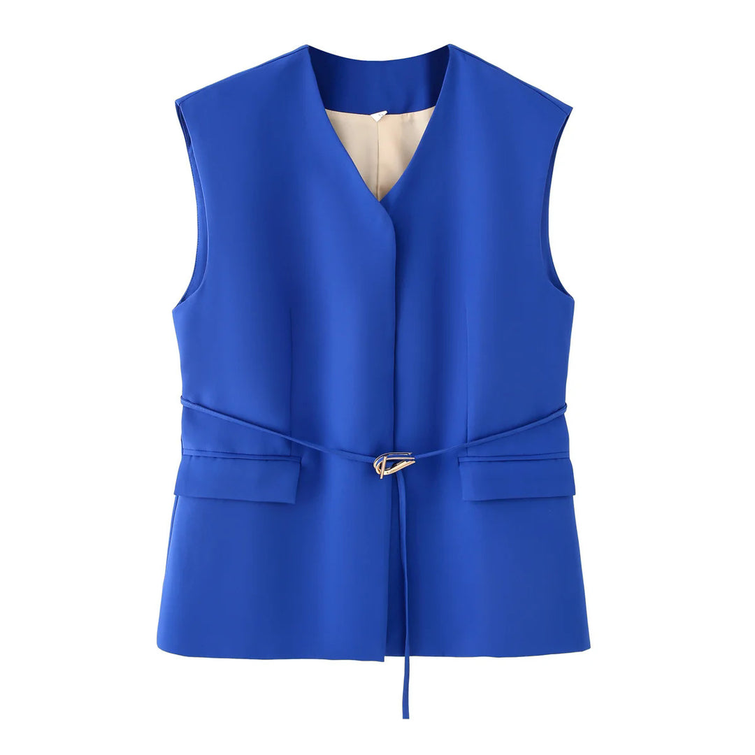 Damen elegantes Blazer- und Hosen-Ensemble mit modernem Gürtel Drune