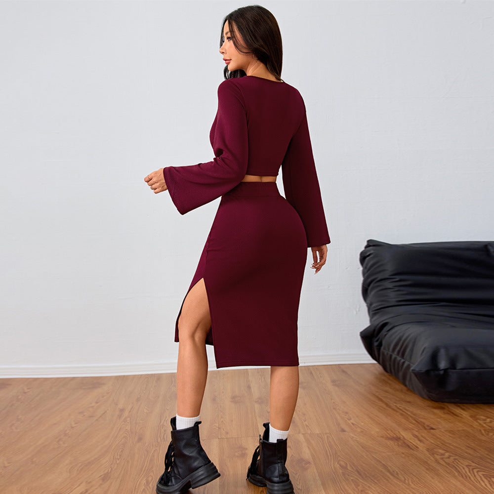 Damen Set mit leichtem Crop-Oberteil und figurbetontem Midi-Rock Drune