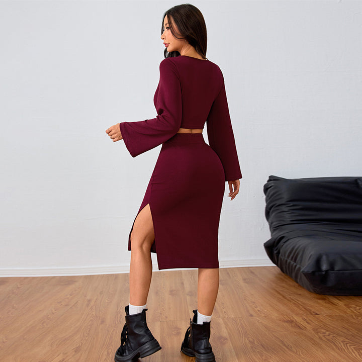 Damen Set mit leichtem Crop-Oberteil und figurbetontem Midi-Rock Drune