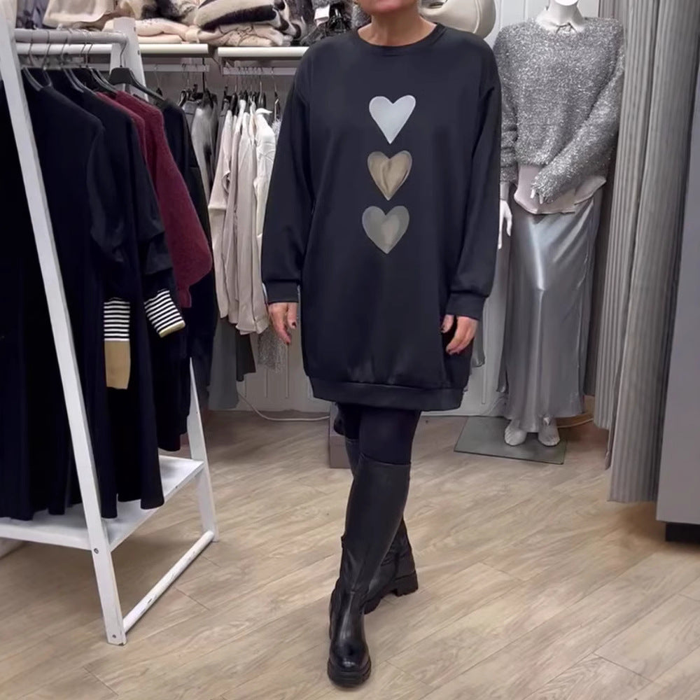 Damen Kapuzenshirt mit Herzmotiven und lockerer Passform Drune