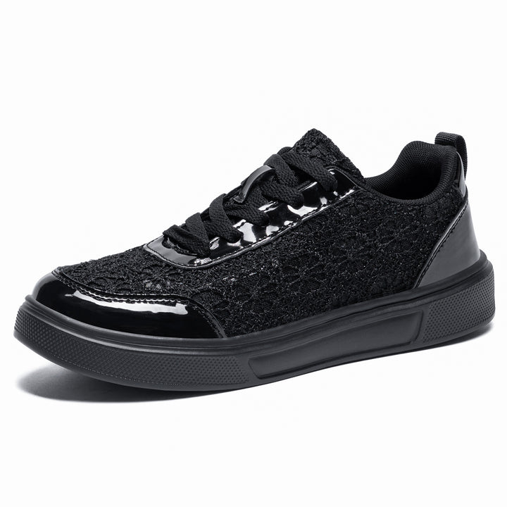 Damen nan eleganter Plateau-Sneaker mit Spitzen-Overlay, lackierten Overlays und gepolstertem Komfortfußbett Drune