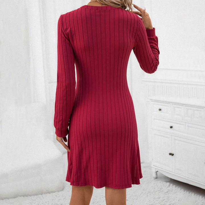 Damen Strickkleid mit V-Ausschnitt und langem Ärmel Drune