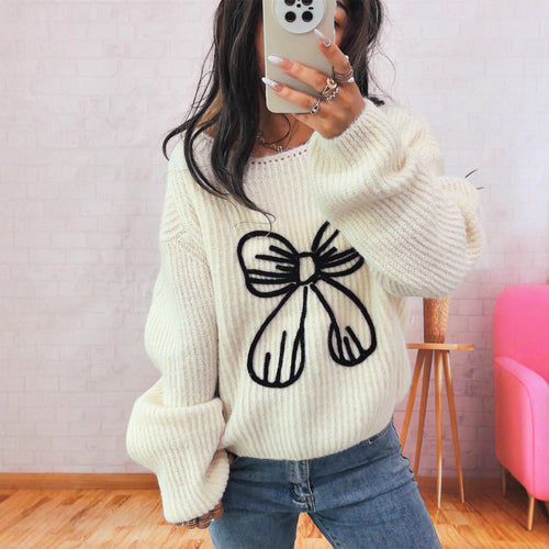 Damen lässiger Pullover mit schickem Schleifendesign Drune