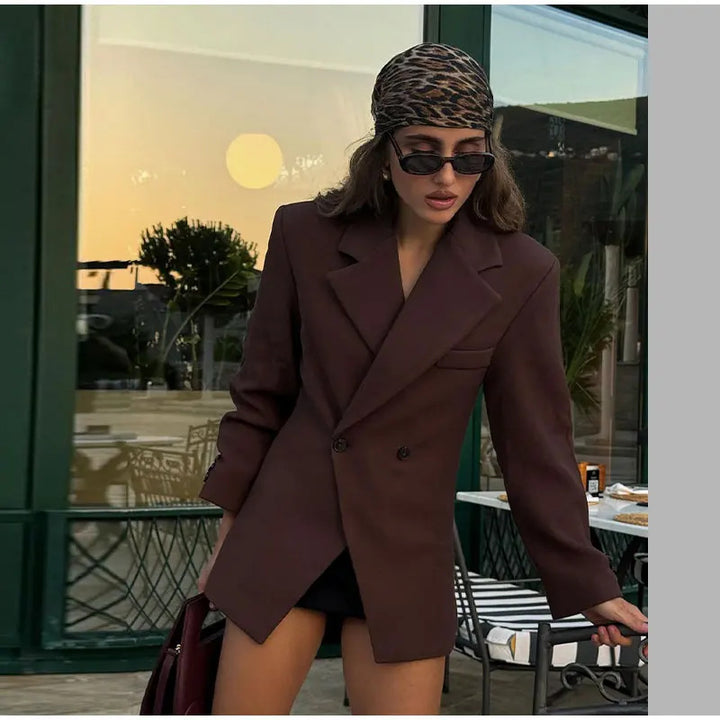 Damen Trendiger Oversized Blazer mit doppelter Knopfreihe Drune