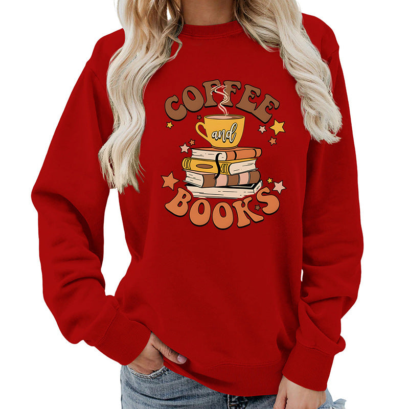Damen Sweatshirt mit kreativem Kaffeebuch-Design Drune