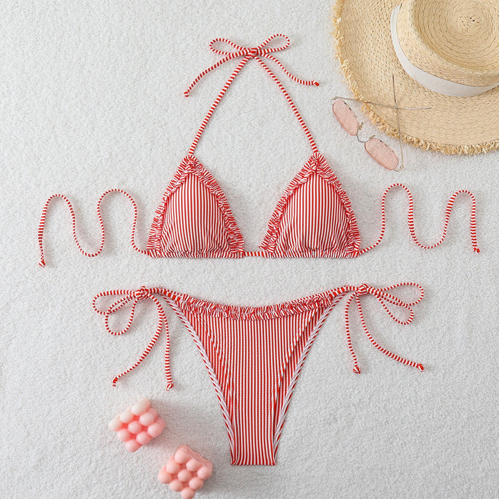 Damen Triangel-Bikini mit Raffungen und verstellbaren Bindebändern Drune