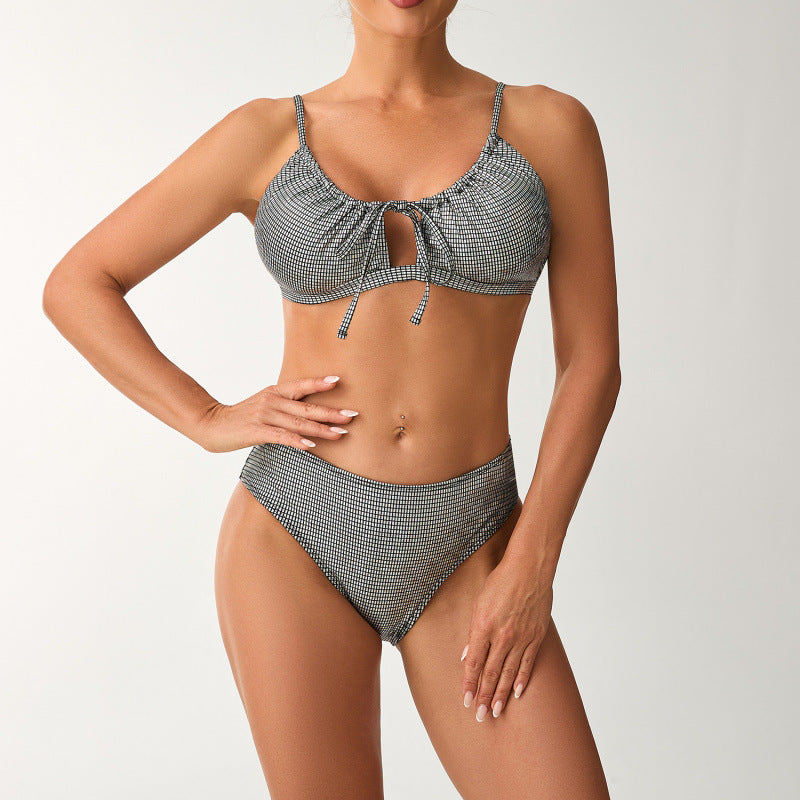 Damen Bikini mit modischem Knoten und hoch geschnittenem Slip Drune
