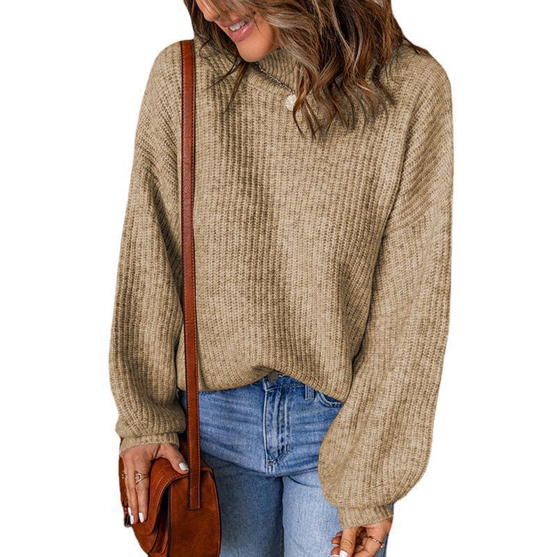 Damen Grobstrickpullover mit lockerer Passform und hohem Kragen Drune