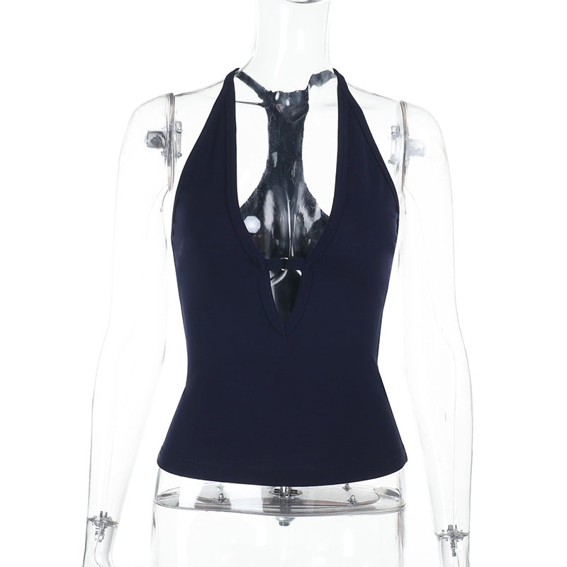 Damen sportliches Crop-Top mit tiefem V-Ausschnitt und elastischem Saum Drune