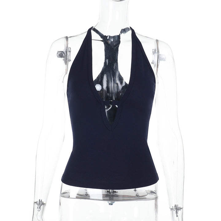 Damen sportliches Crop-Top mit tiefem V-Ausschnitt und elastischem Saum Drune