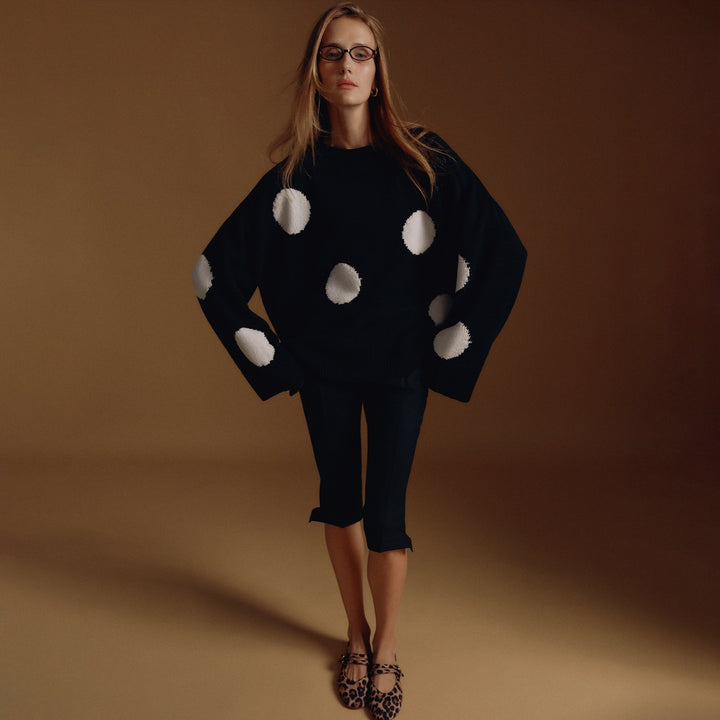 Damen gestrickter Oversize-Pullover mit auffälligem Punktmuster Drune