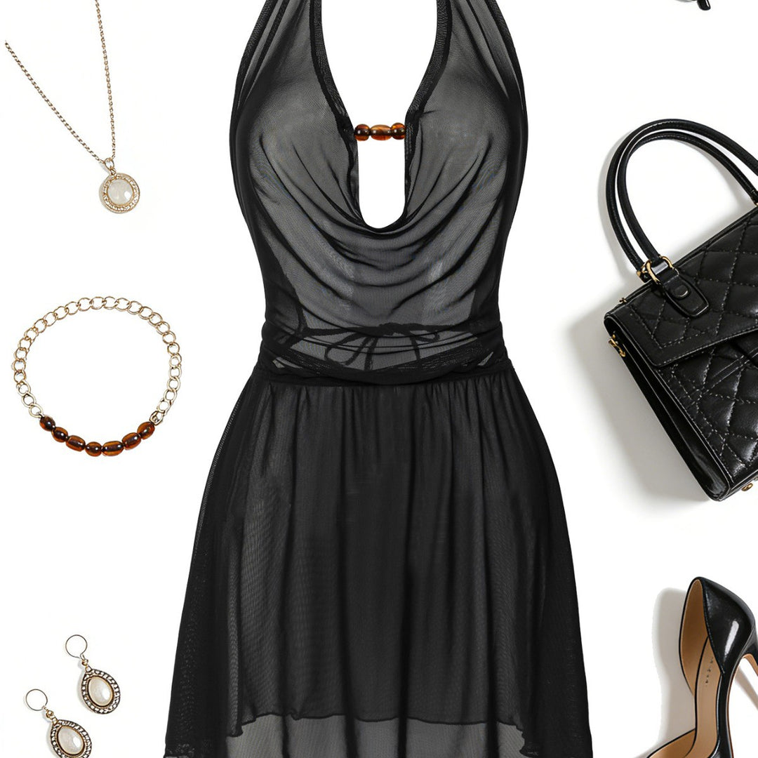 Damen Strandkleid mit tiefem V-Ausschnitt und raffiniertem Knoten Drune