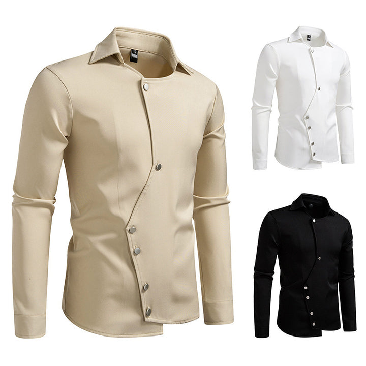 Herren Hemd mit asymmetrischem Knopfdesign und modernem Kragen Drune