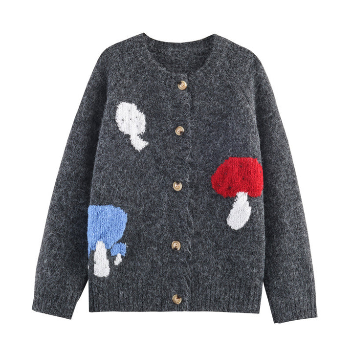 Damen Strickjacke mit buntem Pilzdesign Drune