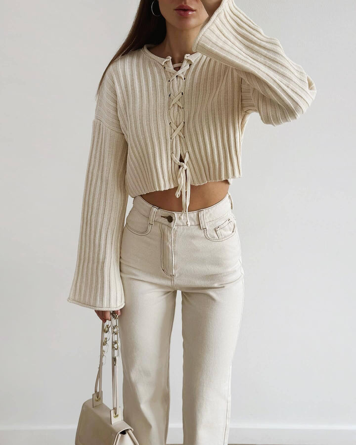 Damen lockerer Strickpullover mit Zopfdesign Drune