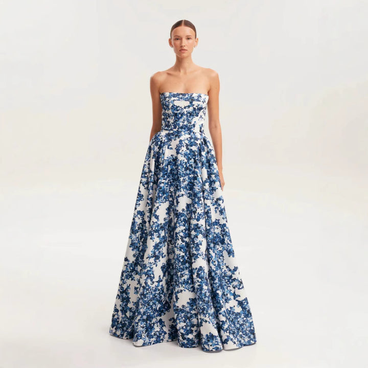 Damen Elegantes Blütenmuster-Maxikleid mit schulterfreiem Design Drune
