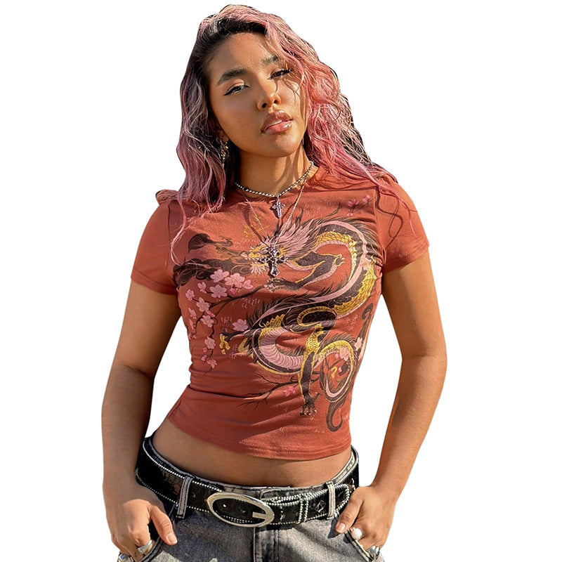 Damen T-Shirt mit kultiviertem Druckdesign und figurbetontem Schnitt Drune