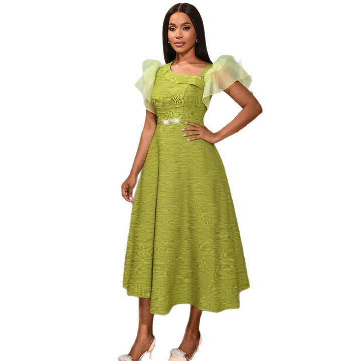 Damen Midi-Kleid mit innovativem Rüschendesign und eleganten Applikationen Drune