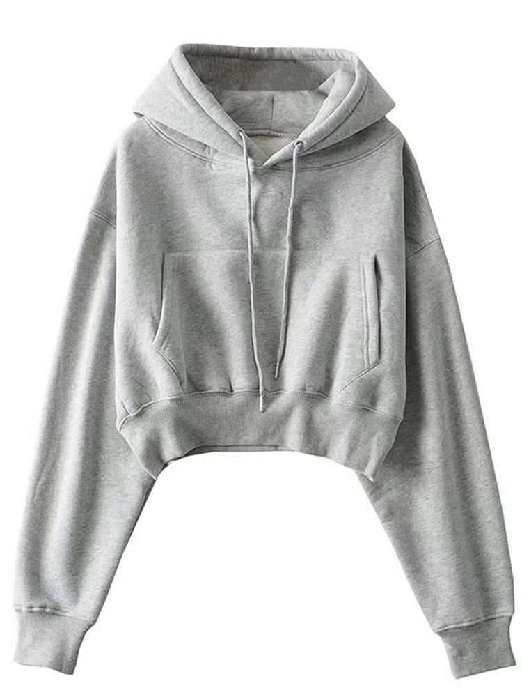 Damen lässiger cropped Hoodie mit Kängurutasche Drune