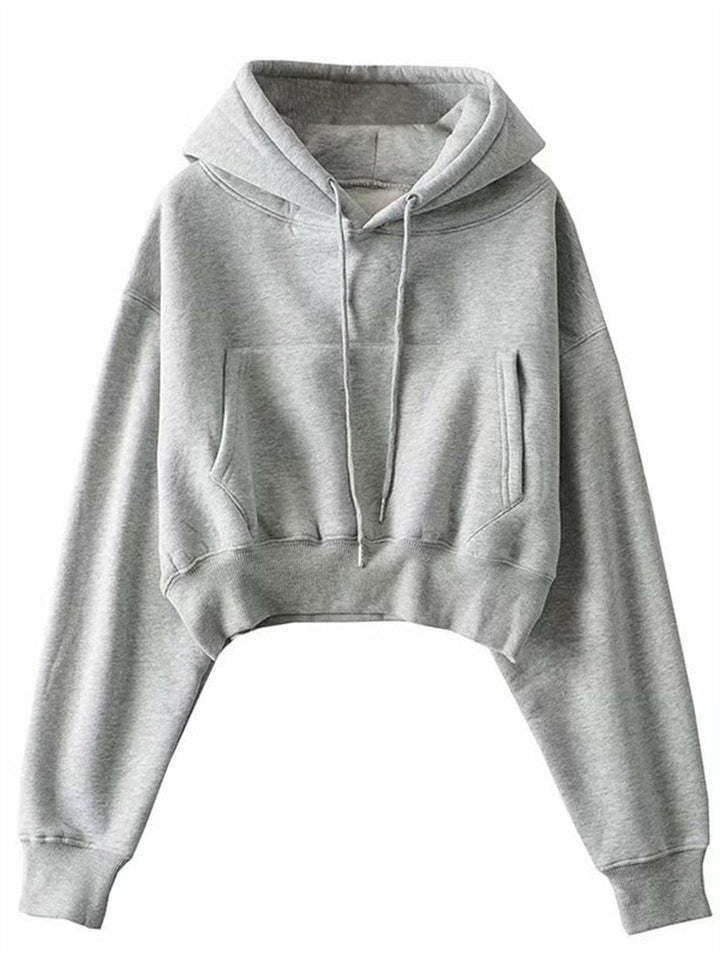 Damen lässiger cropped Hoodie mit Kängurutasche Drune