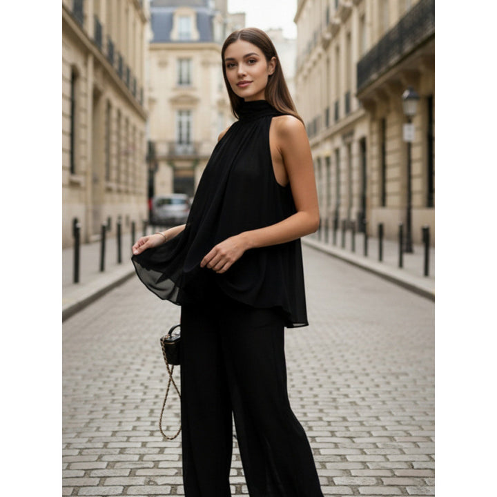 Damen Elegantes Chiffonoberteil mit tiefem Wasserfallausschnitt und fließendem Stoff Drune