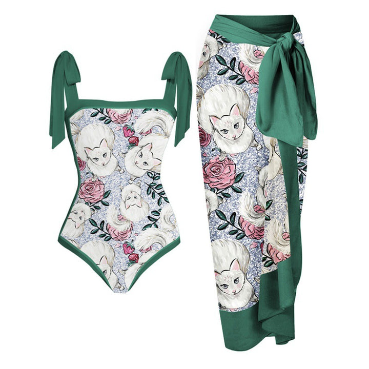 Damen Einteiler Badeanzug mit elegantem Wickelrock und modischen Riemen Drune