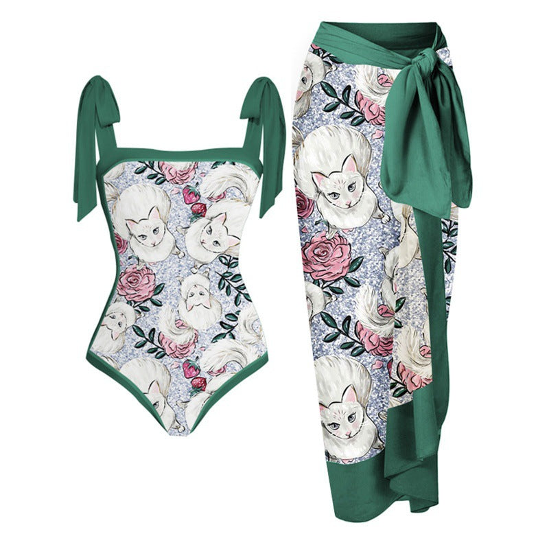 Damen Bikini-Set mit floralem Design und elegantem Überrock Drune
