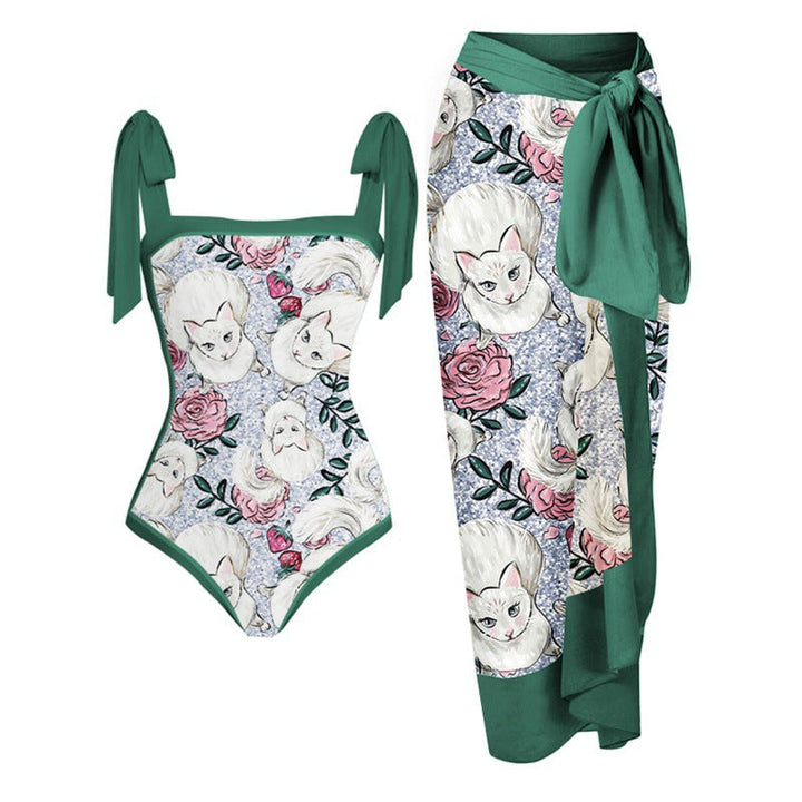 Damen Bikini-Set mit floralem Design und elegantem Überrock Drune