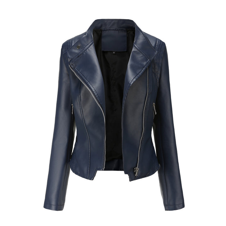 Damen nan kurze taillierte Bikerjacke aus Kunstleder mit asymmetrischem Reißverschluss Drune