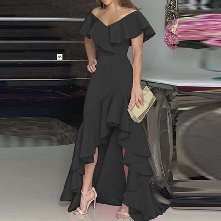Damen Abendkleid mit asymmetrischem Rüschensaum Drune