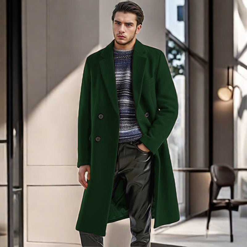 Herren eleganter Doppelreihiger Wollmantel Drune