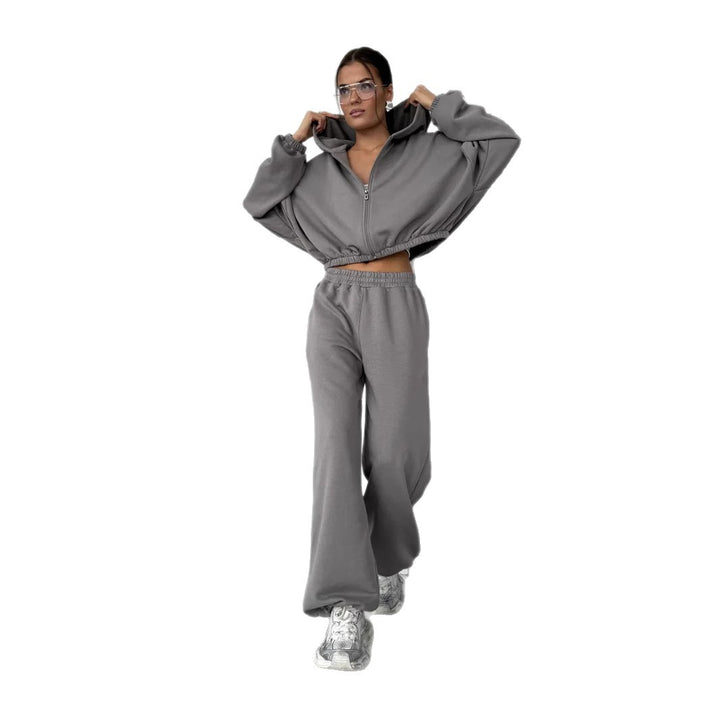 Damen sportliches und lässiges Tweed-Kapuzen-Set Drune
