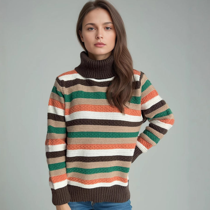 Damen Rollkragenpullover mit farbenfrohen Streifen und hochwertiger Strickqualität Drune