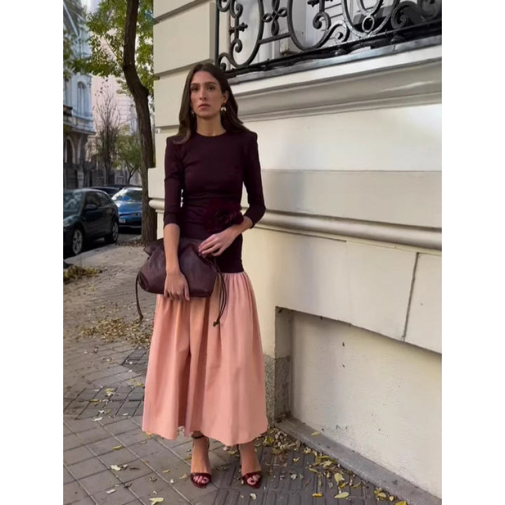 Damen elegantes Kleid mit Kontrastdetails Drune