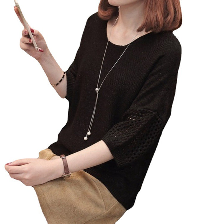 Damen Strickpullover mit luftigen Ärmeln und modernem Häkelmuster Drune