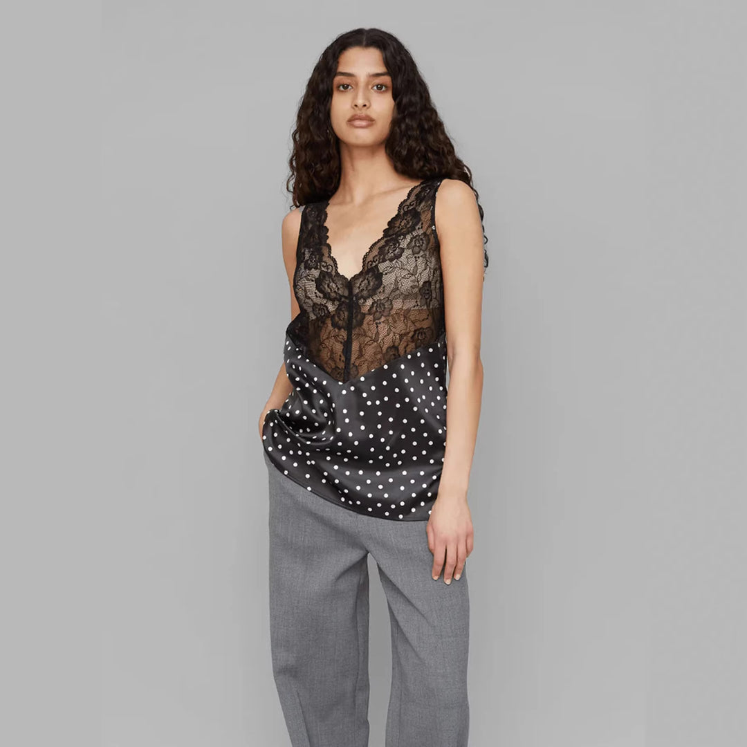 Damen Spitzen-Cami mit Polka-Dots und eleganten Details Drune