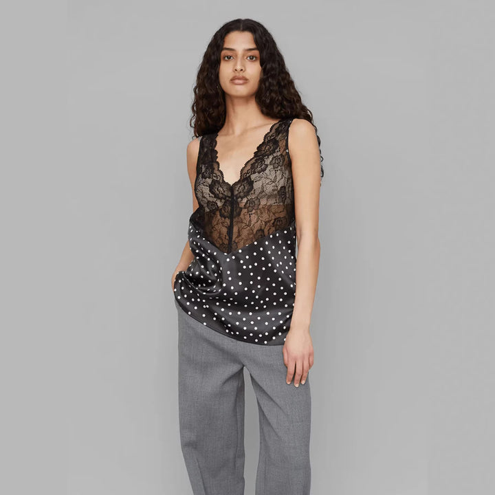 Damen Spitzen-Cami mit Polka-Dots und eleganten Details Drune