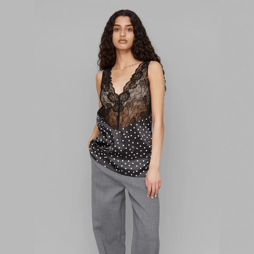 Damen Spitzen-Cami mit Polka-Dots und eleganten Details Drune