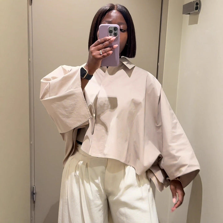 Damen Cropped Bluse mit voluminösen Ärmeln Drune