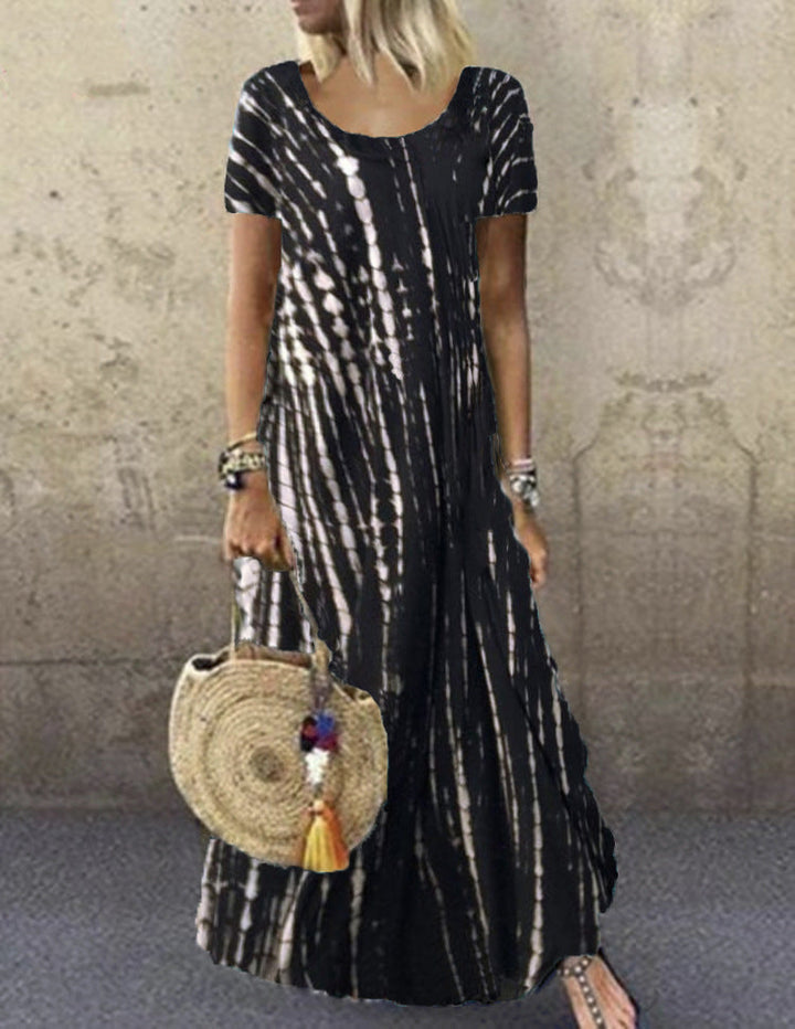 Drune | Kurzarm Gemustertes Maxikleid