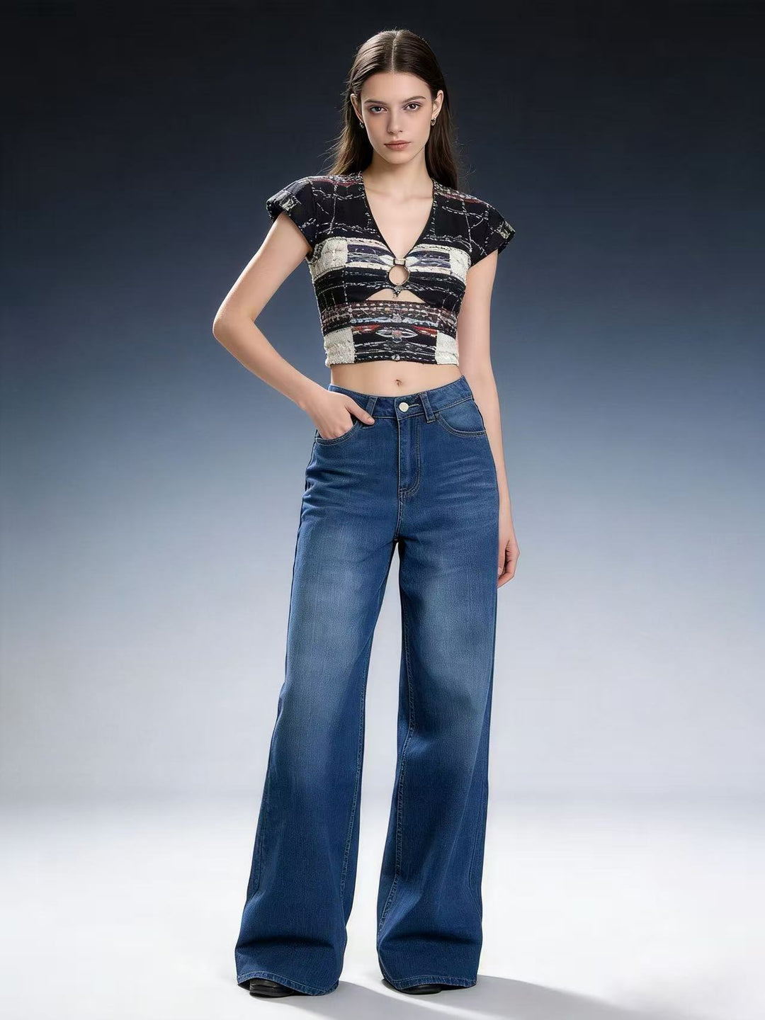 Damen Weit geschnittene High-Waist Jeans mit raffinierter Taillierung Drune