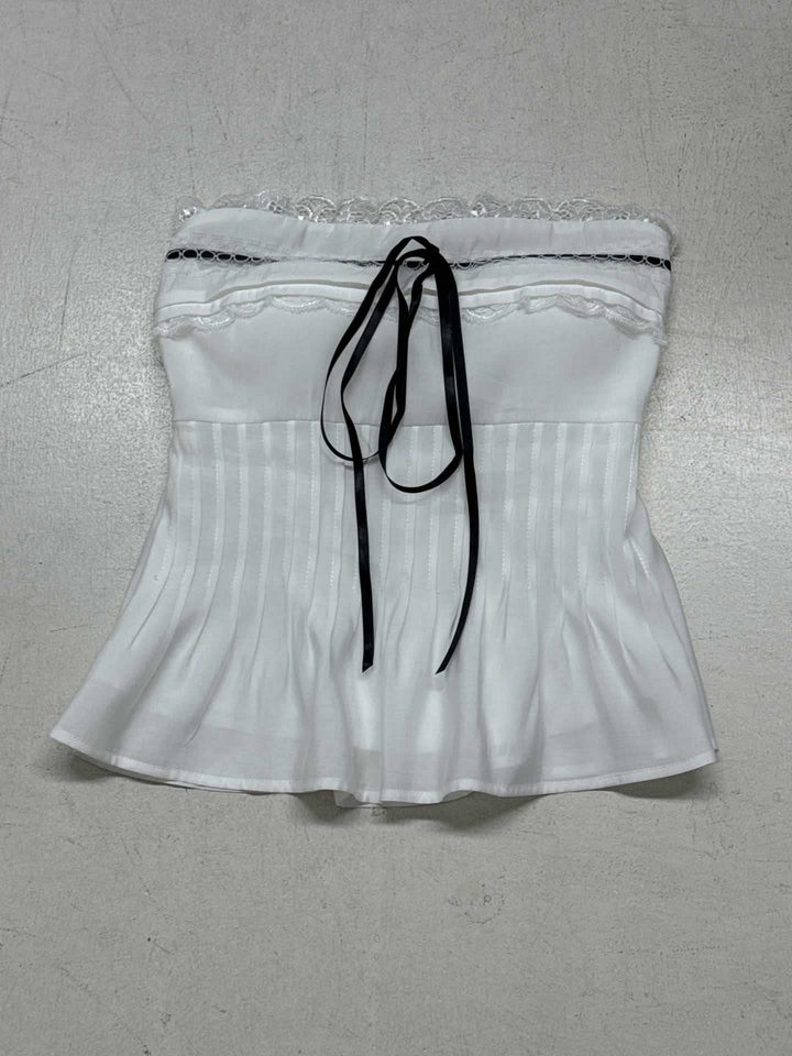Damen Off-Shoulder Blusenshirt mit Rüschen und Bindeband Drune